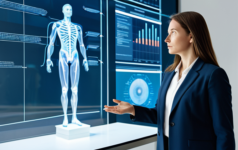A thoughtful female professional, an AI ethicist, in a modest business suit, stands in a sleek, modern European conference room. She gestures towards a transparent holographic display showing abstract ethical guidelines for AI. The lighting is bright and clean, emphasizing a serious, contemplative atmosphere. The image captures perfect anatomy, correct proportions, natural pose, well-formed hands, and natural body proportions. This is a professional portrait, safe for work, appropriate content, fully clothed, and family-friendly, high quality, studio lighting.