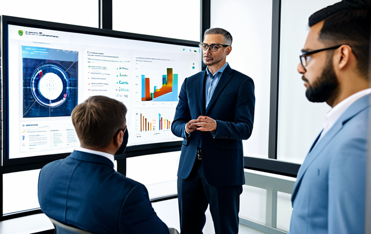 A diverse group of adult professionals, fully clothed in modest business attire, are gathered around a large, interactive holographic display in a clean, modern ethical AI lab. They are intently discussing and reviewing complex algorithms and data visualizations related to fair decision-making in AI systems. The scene emphasizes collaboration and critical evaluation, with well-formed hands gesturing towards the screen. The background is a soft-focus, professional office environment with sleek furniture. This image represents the importance of human oversight in algorithmic justice. Safe for work, appropriate content, professional dress, perfect anatomy, correct proportions, natural pose, well-formed hands, natural body proportions, high-quality professional photography.
