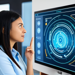 A thoughtful professional individual, fully clothed in a modest business casual outfit, interacts with a holographic interface displaying abstract data streams and personalized recommendations. The background is a modern, clean, and subtly complex digital environment, hinting at the pervasive presence of AI in daily life, with blurred elements representing smart home interfaces and autonomous vehicle concepts. The person has a contemplative expression, symbolizing the interplay between convenience and the ethical questions of AI's influence. Perfect anatomy, correct proportions, natural pose, well-formed hands, proper finger count, natural body proportions. Professional photography, high quality, digital art, safe for work, appropriate content, fully clothed, family-friendly.