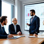 A diverse group of professional adults, including men and women, in modest business attire, fully clothed, seated around a polished conference table in a modern, sunlit office. They are engaged in a thoughtful discussion about responsible AI development, with a digital display in the background showing abstract concepts of ethical data processing and balanced scales. The scene is captured with professional studio lighting, emphasizing perfect anatomy, correct proportions, and natural poses. safe for work, appropriate content, professional, well-formed hands, proper finger count, natural body proportions.