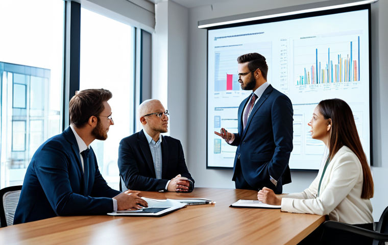 A diverse group of professional adults, including men and women, in modest business attire, fully clothed, seated around a polished conference table in a modern, sunlit office. They are engaged in a thoughtful discussion about responsible AI development, with a digital display in the background showing abstract concepts of ethical data processing and balanced scales. The scene is captured with professional studio lighting, emphasizing perfect anatomy, correct proportions, and natural poses. safe for work, appropriate content, professional, well-formed hands, proper finger count, natural body proportions.
