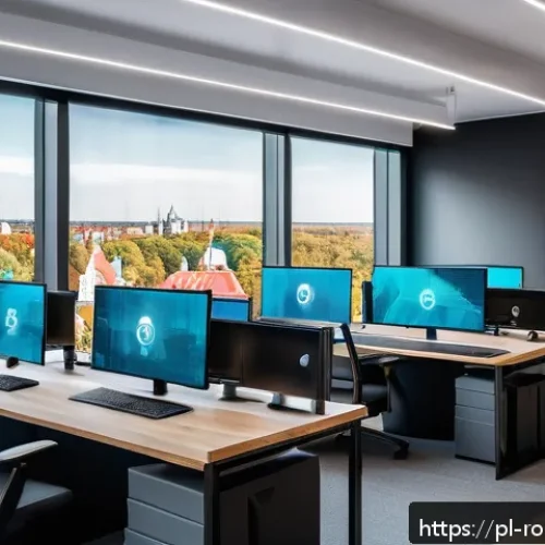 Home 33 로봇의 윤리적 평가 및 기준 마련 - A modern Polish tech startup office interior, featuring diverse professionals collaborating around c...